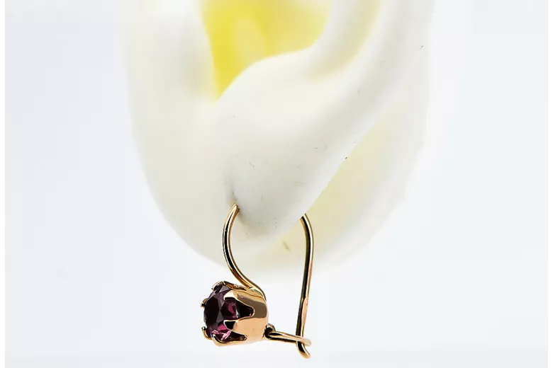 Pendientes Vintage Rubí Oro rosa antiguo original de 14k vec056r